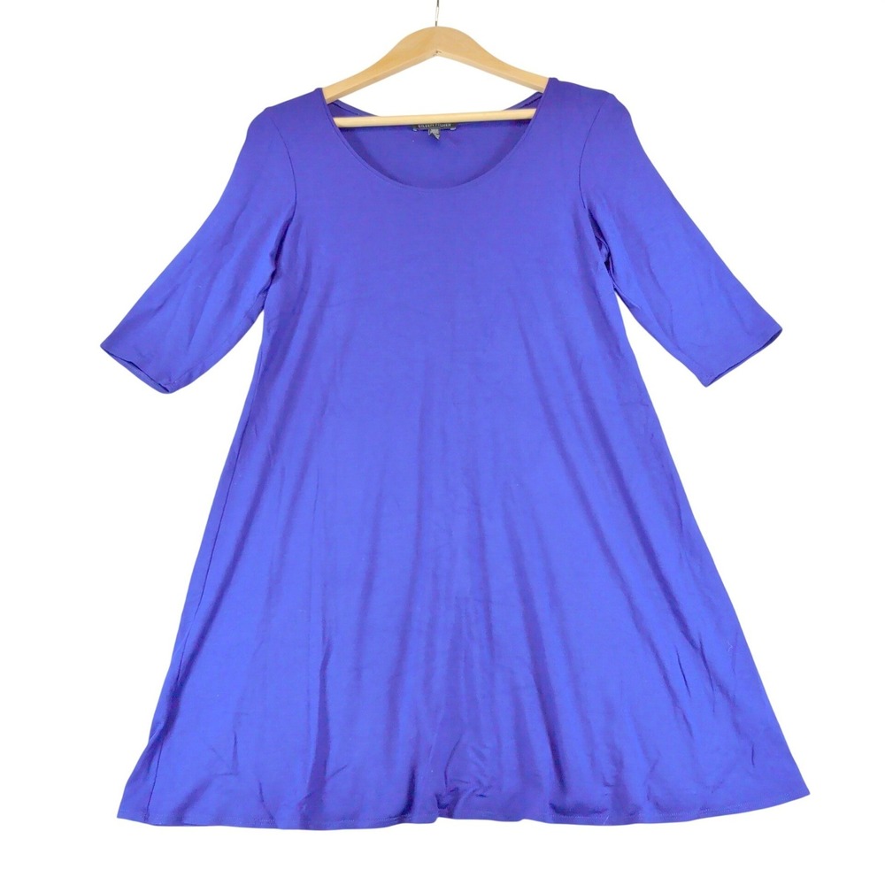 Eileen Fisher Plum Purple Tunic Mini A-Line Scoop Neck 3/4 Sleeve Dress Flowy SP